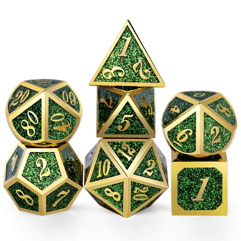 DNDND Metal Dice Set D&D,Glitter Green Heavy DND Dice with Free Metal Case for Role Playing Games Dungeons and Dragons - Image 1